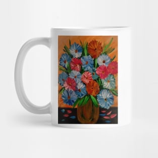 a lovely color combination in this bouquet of flowers in a metallic gold vintage vase Mug